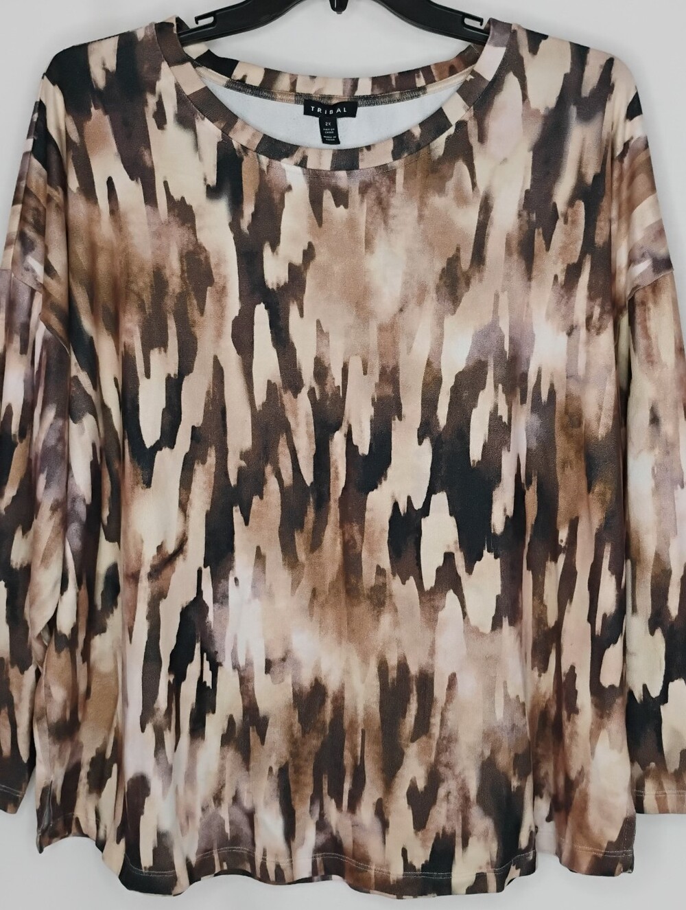 Women's Size 2X Tribal Earthy Brown Abstract Watercolor Fall Camo Sweater XXL